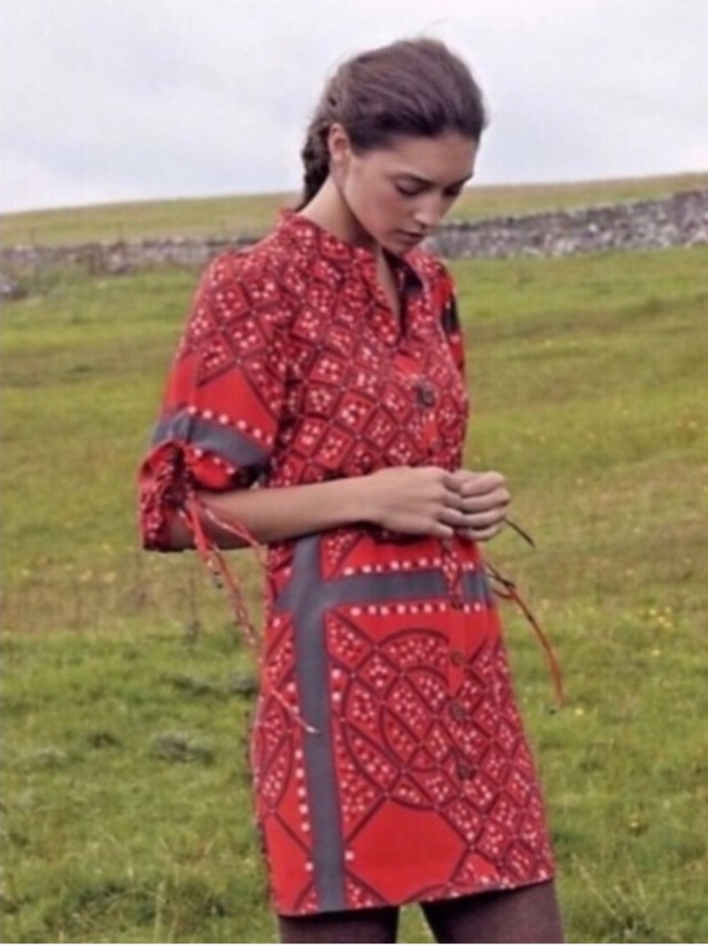 Moulinette Soeurs Anthropologie Maeshowe Red Print Silk Dress Size 4